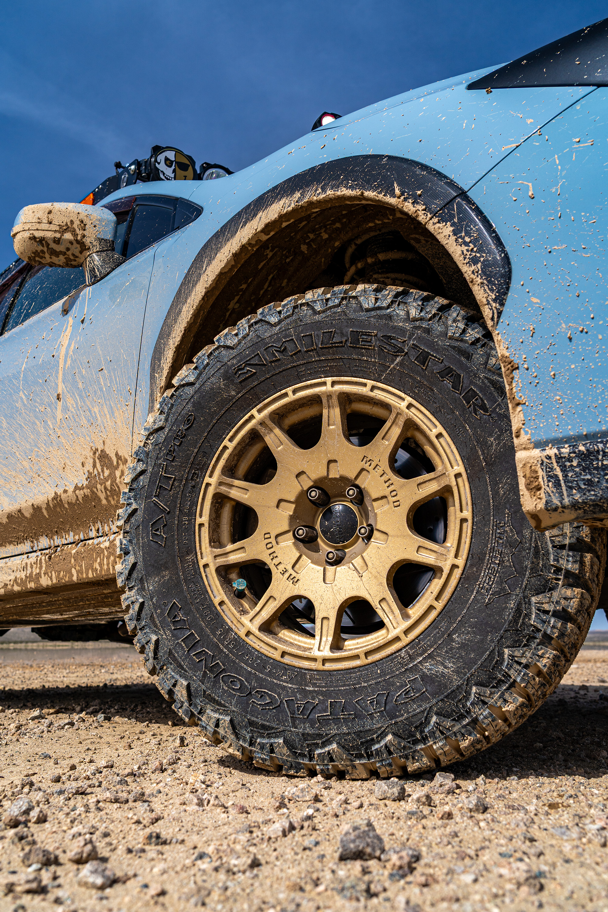 milestar patagonia at pro on blue subaru crosstrek