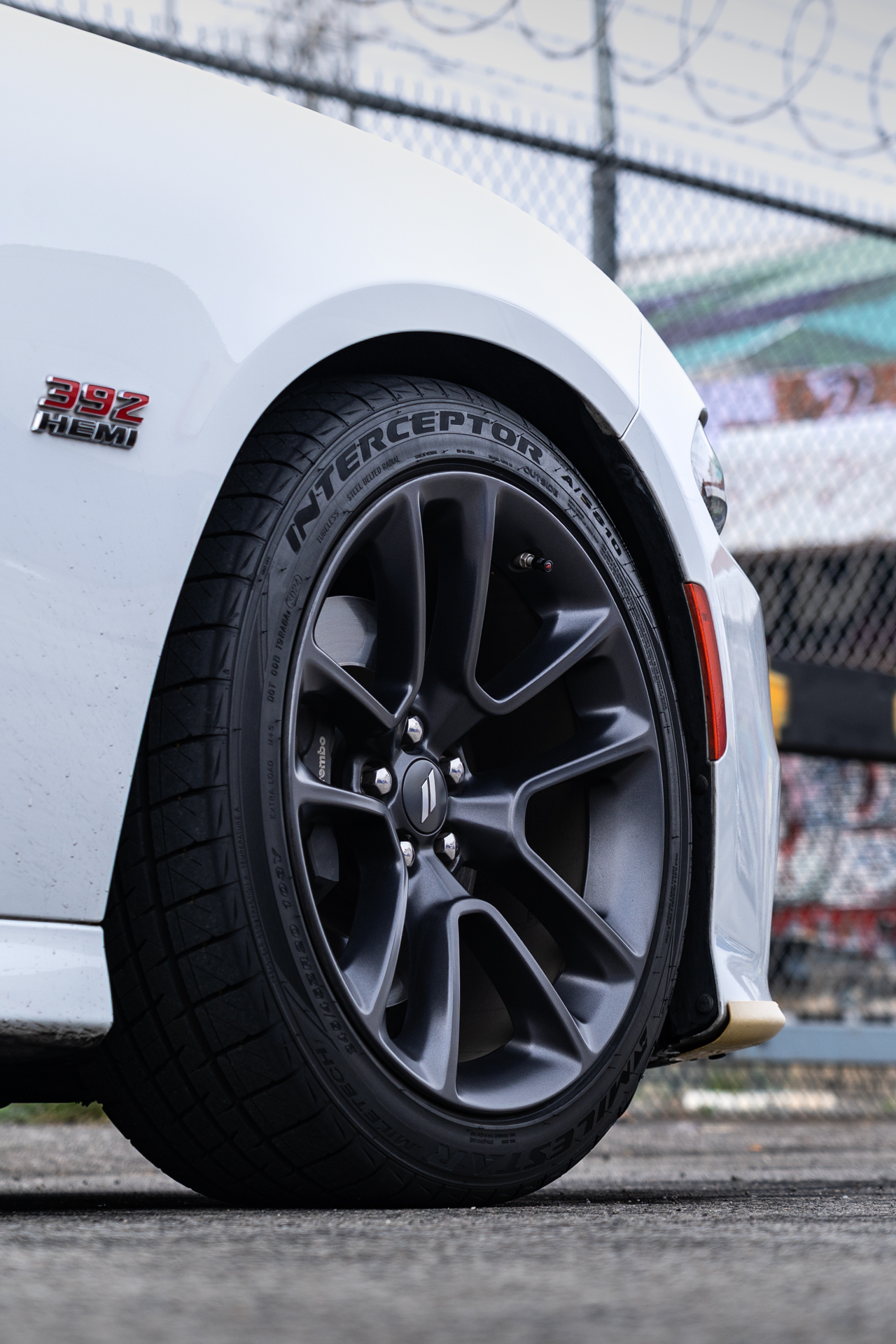 milestar interceptor as810 on white dodge charger scat pack